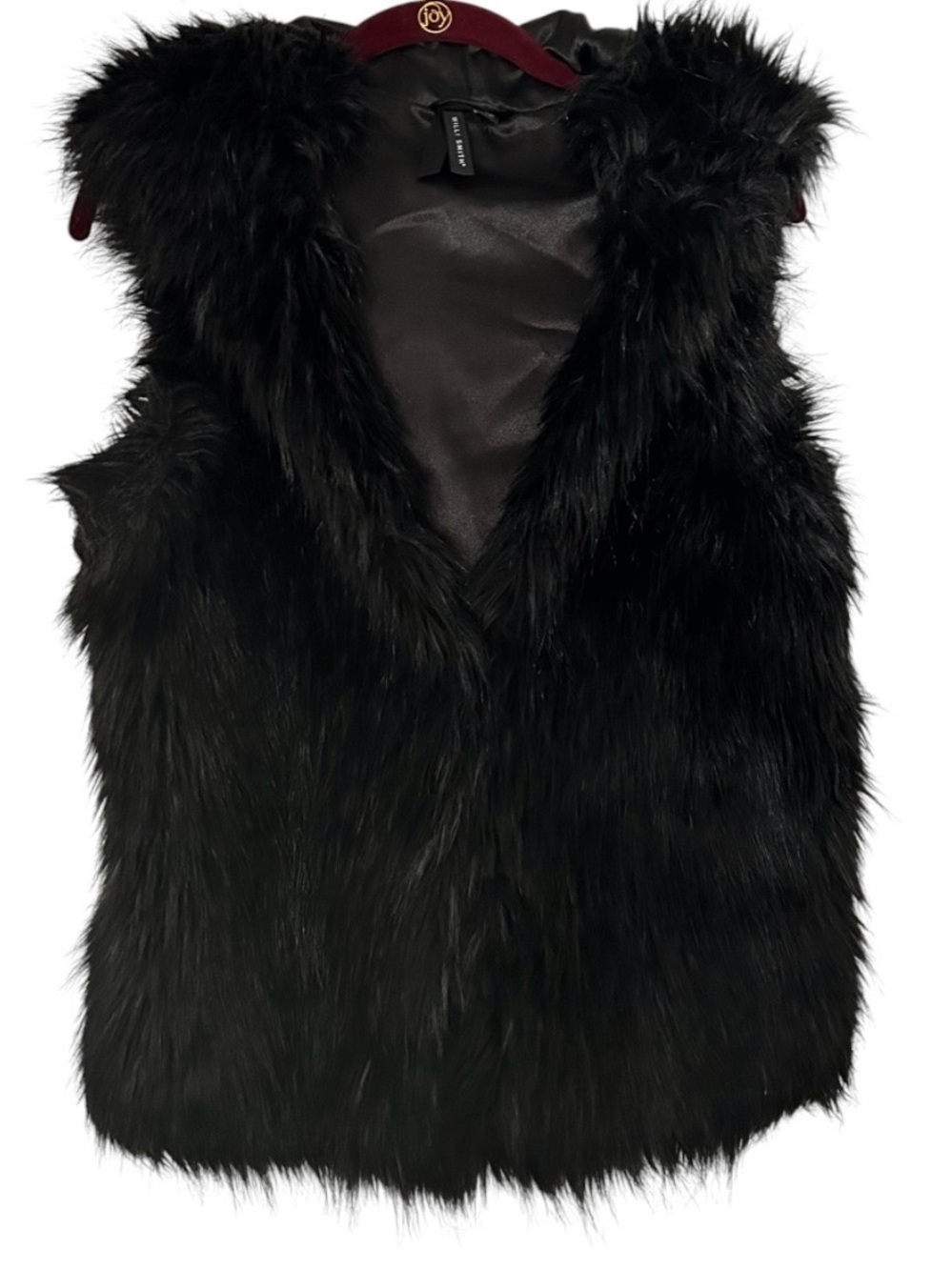 Willi Smith Black Faux Fur Hoodie Vest Medium